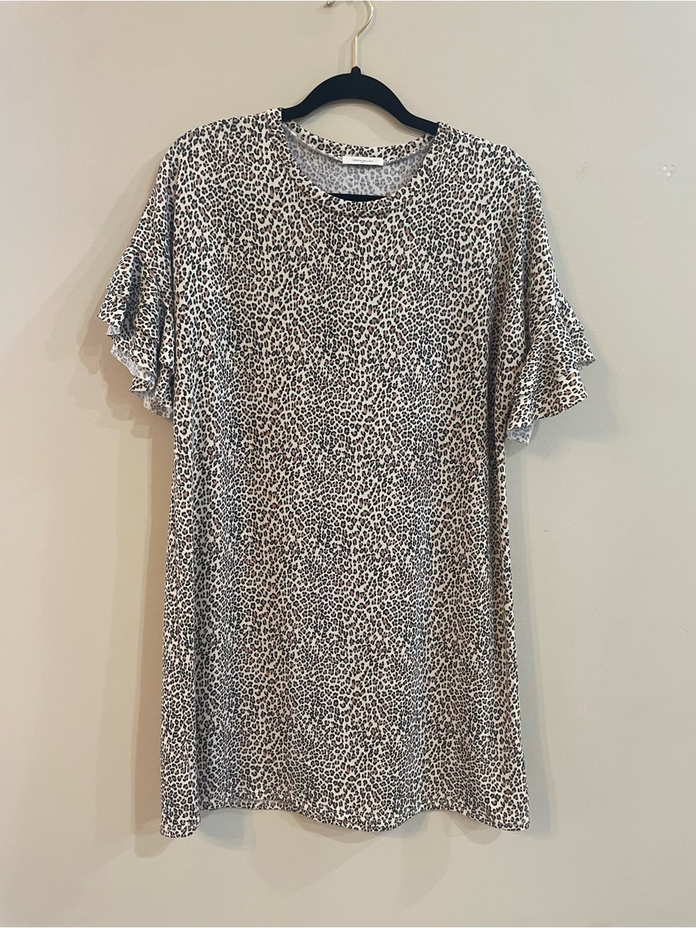 12 Pm By Mon Ami Beige Leopard Print Flutter Sleeve Top
